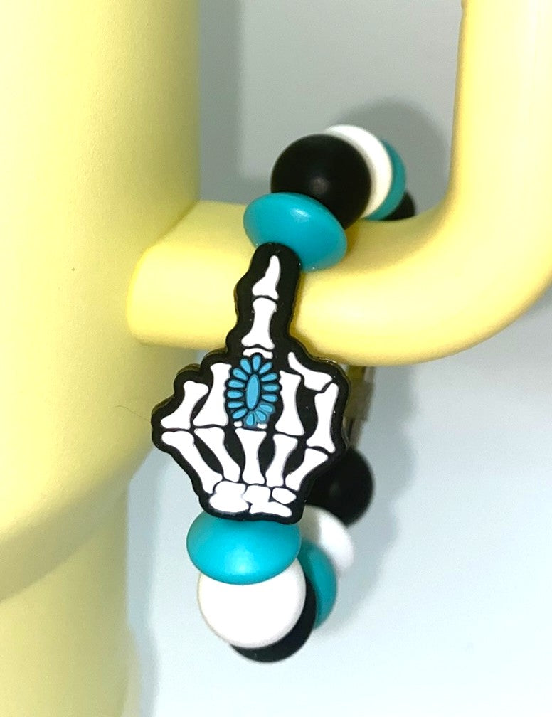 Middle Finger Skellie Hand w/Turquoise Ring Stanley Tumbler Cup Handle Charm