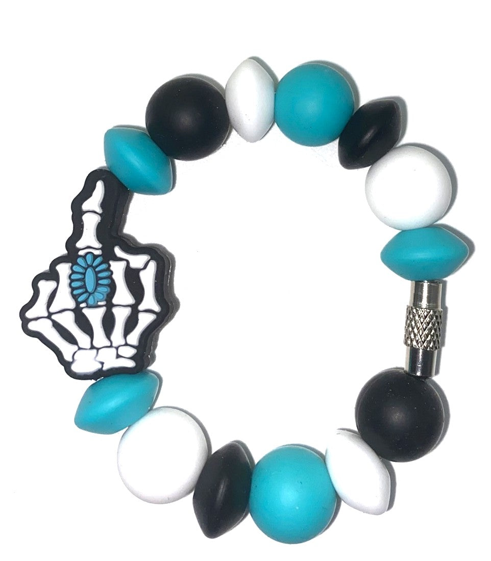 Middle Finger Skellie Hand w/Turquoise Ring Stanley Tumbler Cup Handle Charm