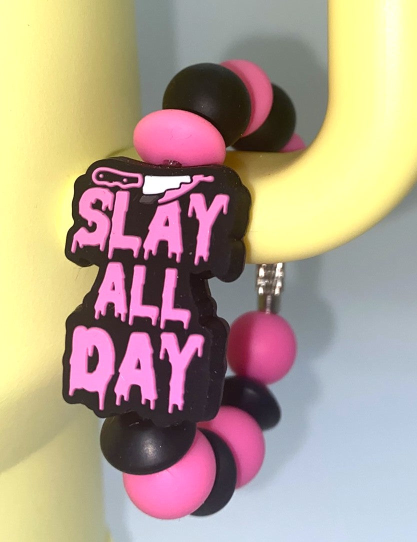 Slay All Day Pink Boss Babe Horror Stanley Tumbler Cup Handle Charm