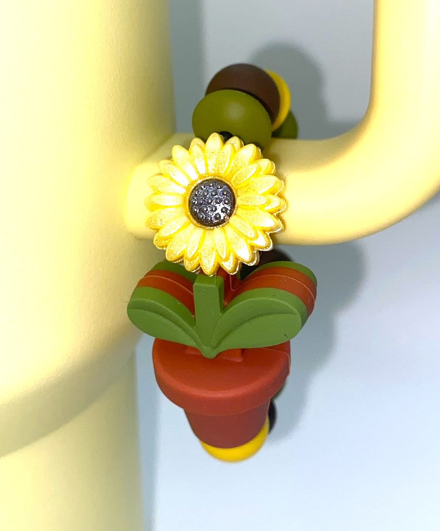 Sunflower In Terra Cotta Pot Stanley Tumbler Cup Handle Charm