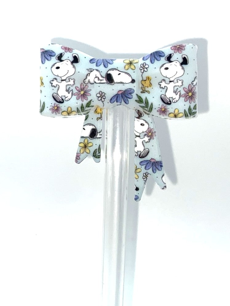 Snoopy w/Flowers Bow Straw Topper