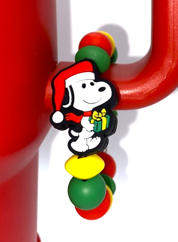 Santa Beagle Cartoon Dog w/Christmas Present Stanley Tumbler Cup Handle Charm