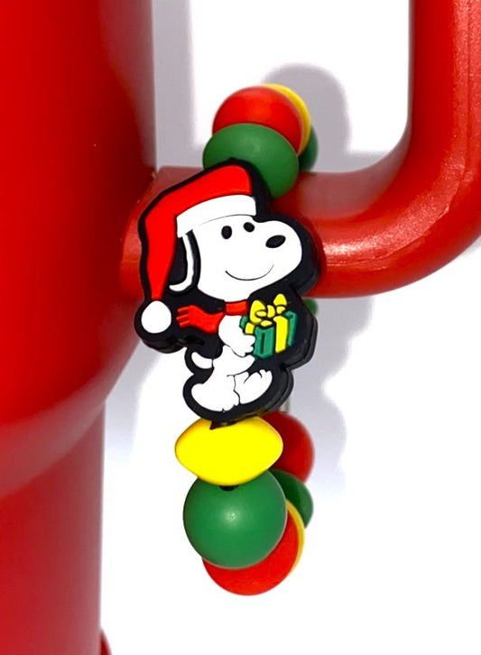 Santa Beagle Cartoon Dog w/Christmas Present Stanley Tumbler Cup Handle Charm