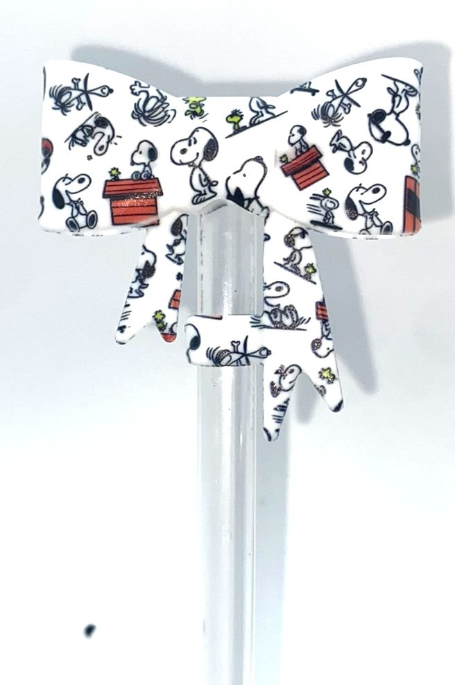 Cartoon Beagle Dog & Bird Friend Bow Straw Topper