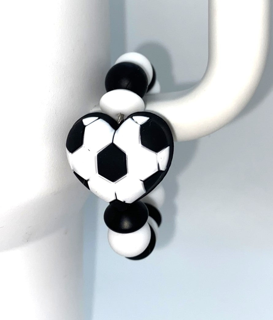 Soccer Ball Puffy 3D Heart Stanley Tumbler Cup Handle Charm