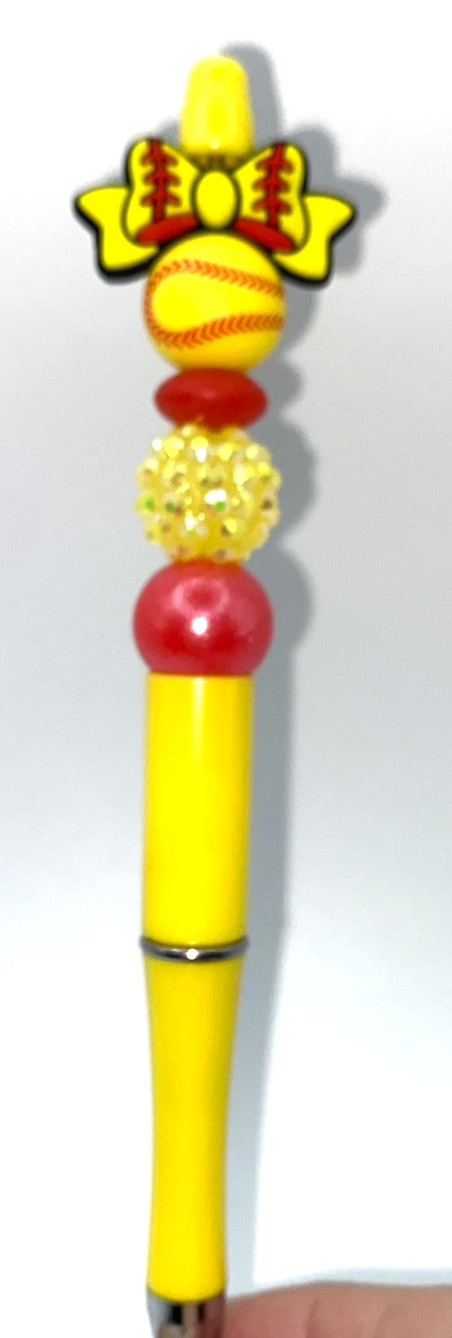 Softball Bow Beaded Pen
