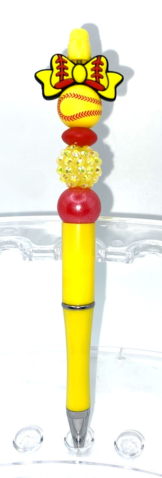 Softball Bow Beaded Pen
