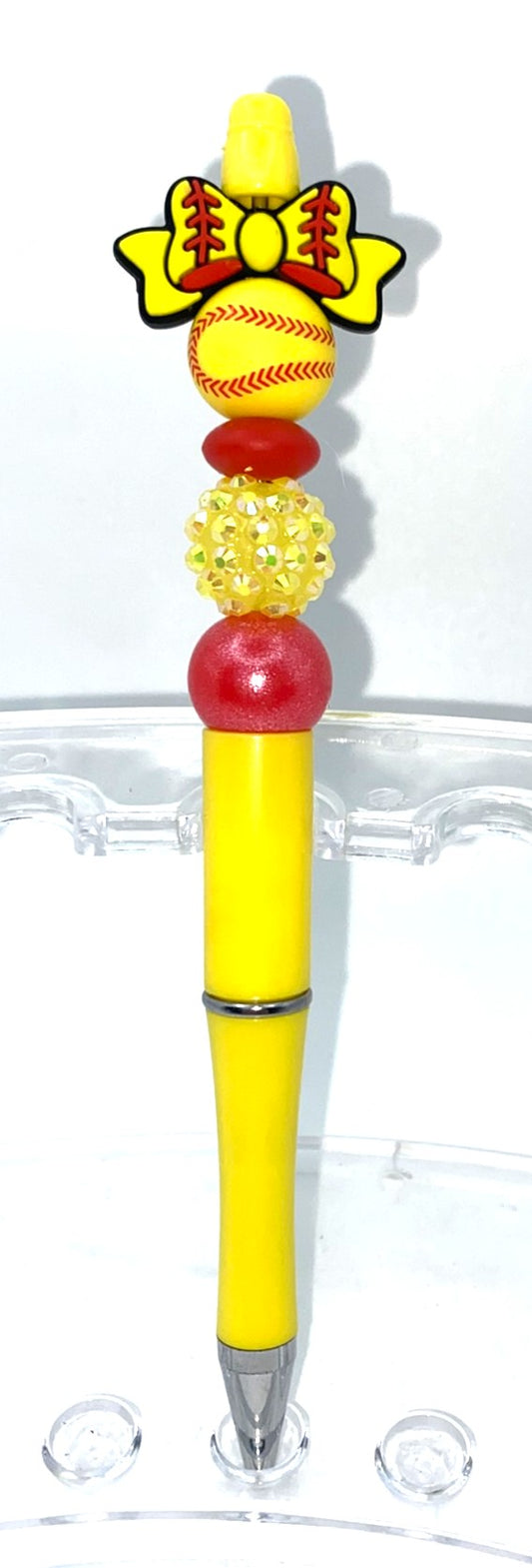 Softball Bow Beaded Pen