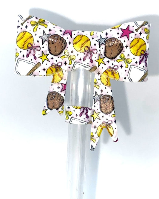 Softball Bow Straw Topper