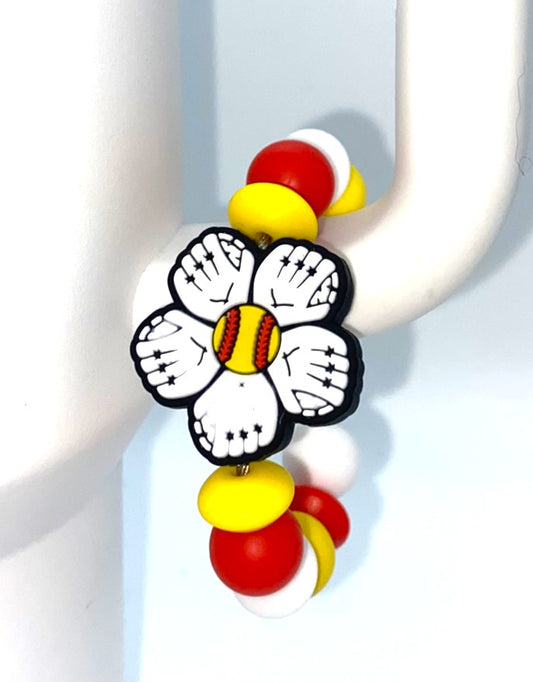 Softball & Gloves Flower Stanley Tumbler Cup Handle Charm