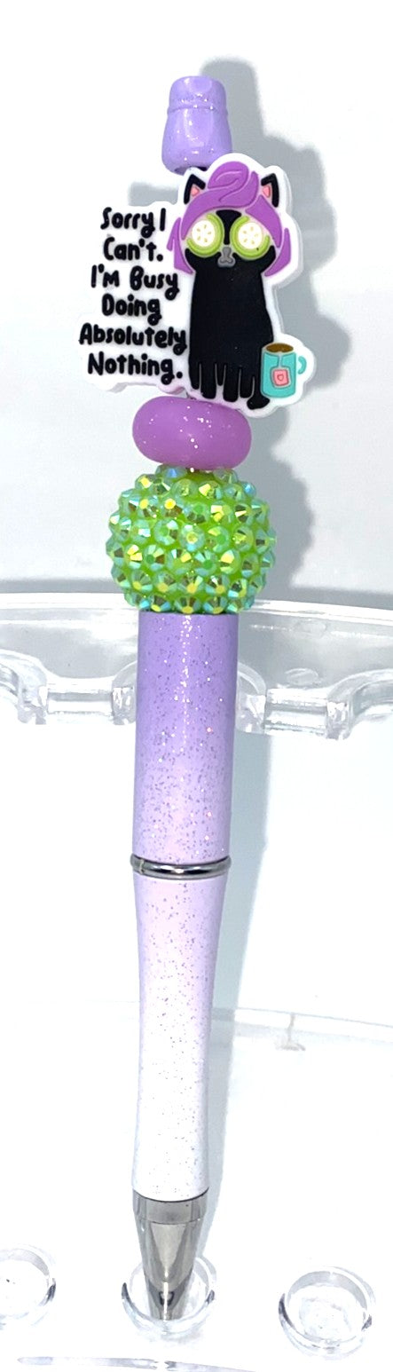 Sorry I Can't I'm Busy Doing Absolutely Nothing Cat Beaded Pen