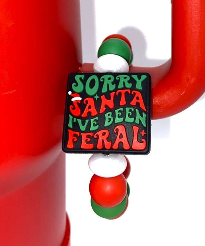 Sorry Santa I've Been Feral Christmas Funny Stanley Tumbler Cup Handle Charm