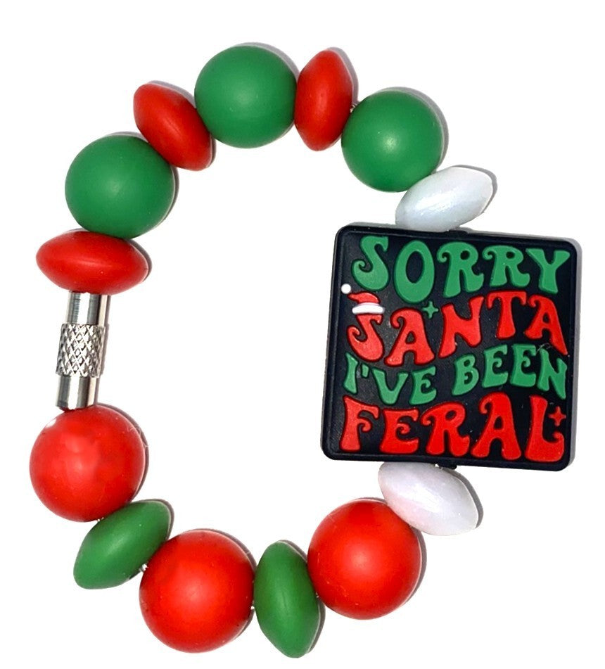 Sorry Santa I've Been Feral Christmas Funny Stanley Tumbler Cup Handle Charm