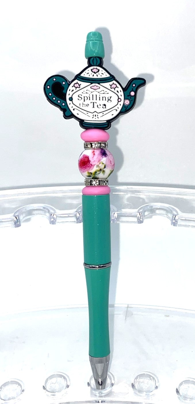 Spilling The Tea Teapot Beaded Pen