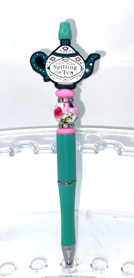 Spilling The Tea Teapot Beaded Pen