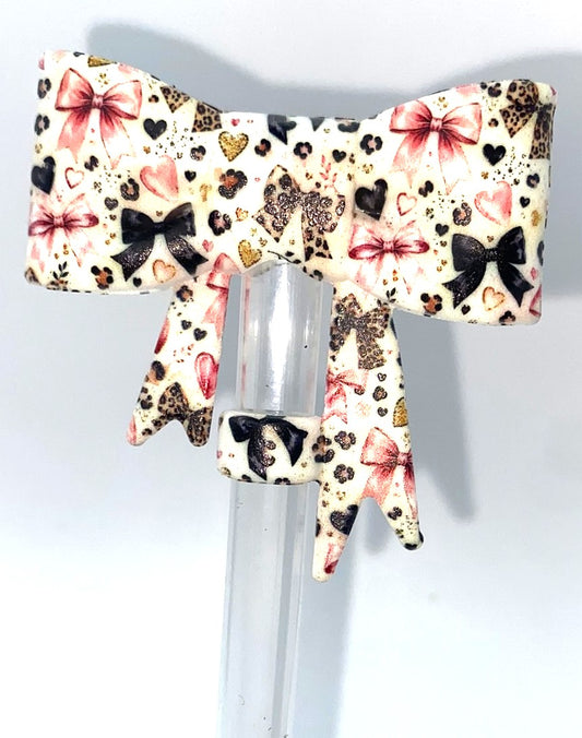 Spotted Sweetheart Coquette Bows Bow Straw Topper