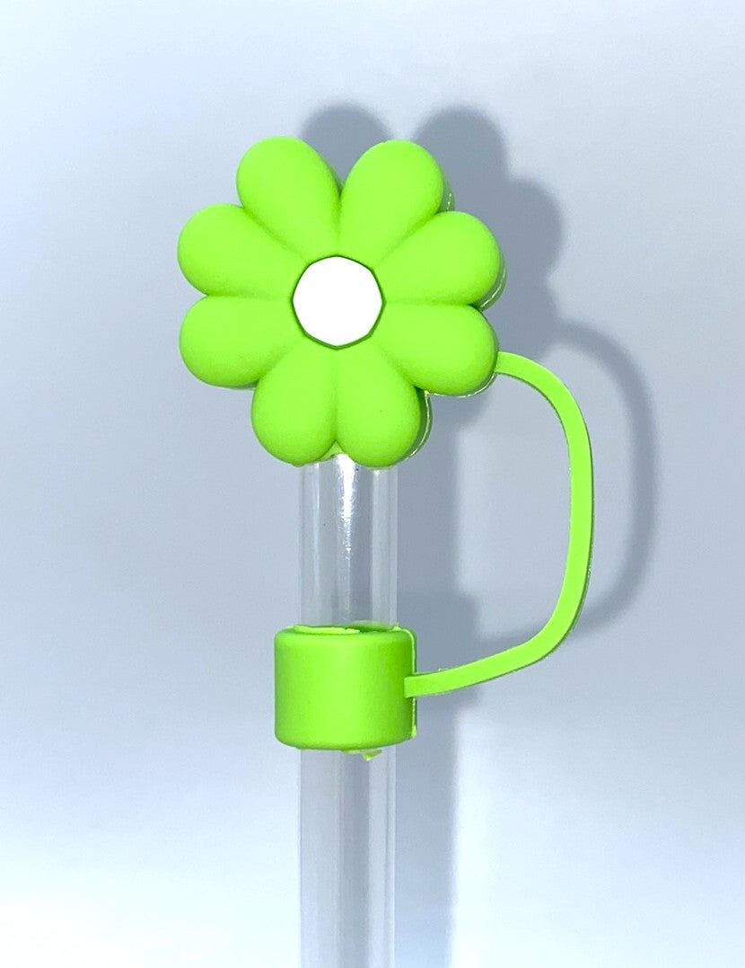 Spring Green Daisy Flower w/White Center 3D Straw Topper