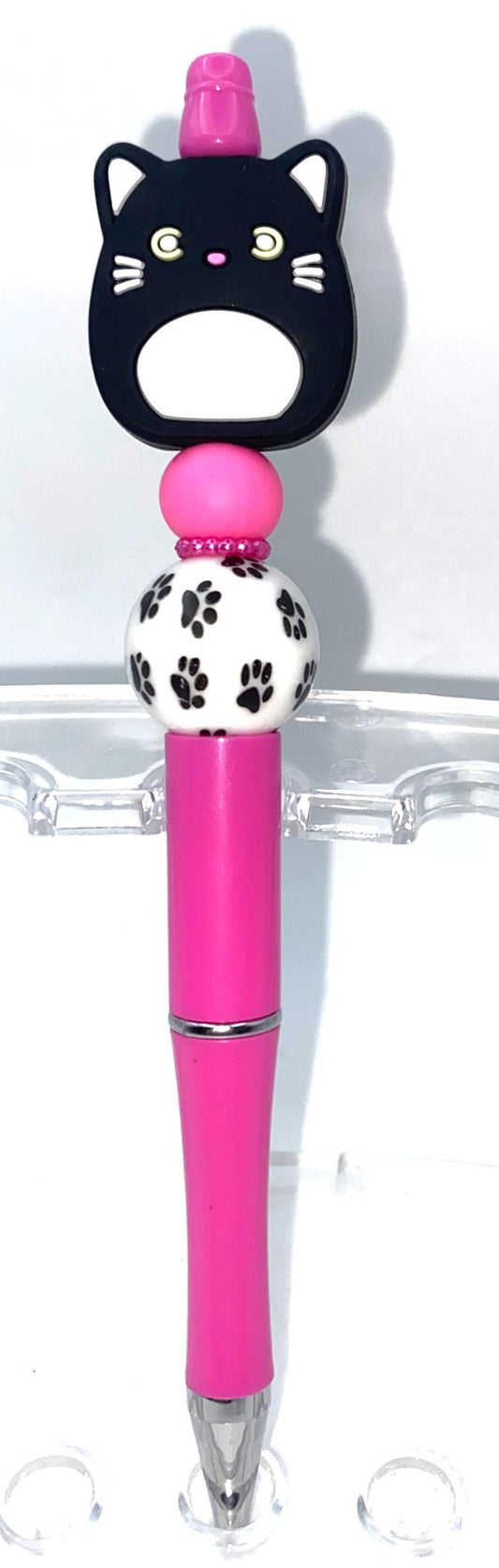 Black & White Kitty Cat Squish Beaded Pen