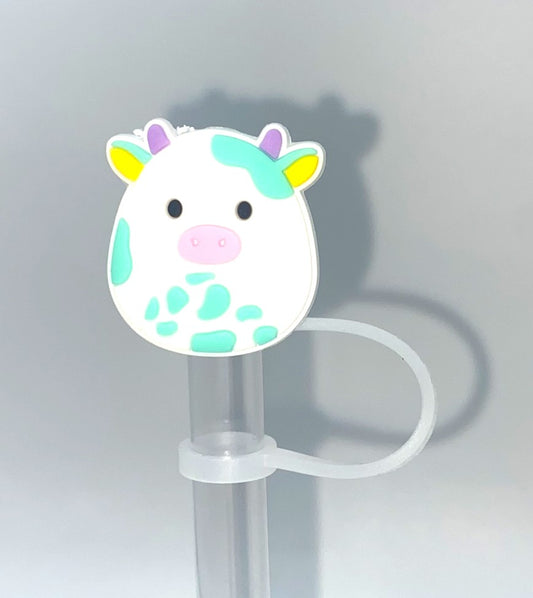 Squish Cow White w/Mint Spots & Purple Horns Straw Topper