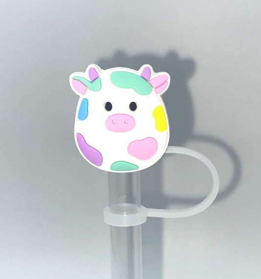 Squish Cow White w/Pastel Spots Straw Topper