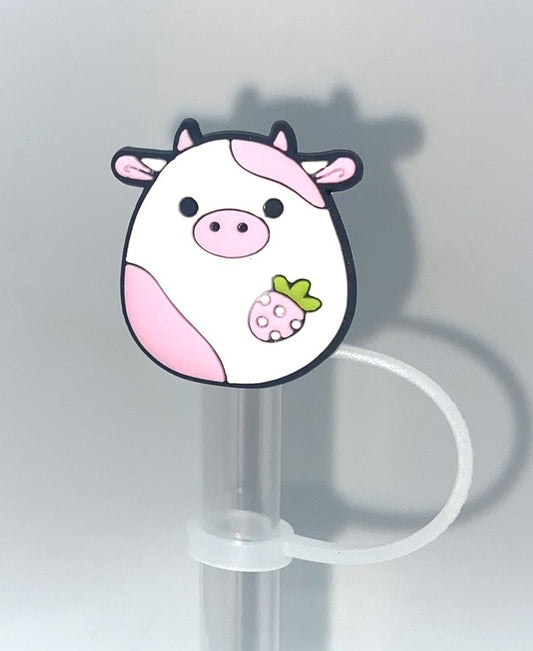 Squish Cow White w/Pink Spots & Strawberry Straw Topper