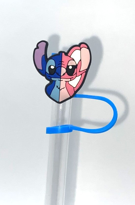 Blue Alien Pink Girl Alien Heart Straw Topper