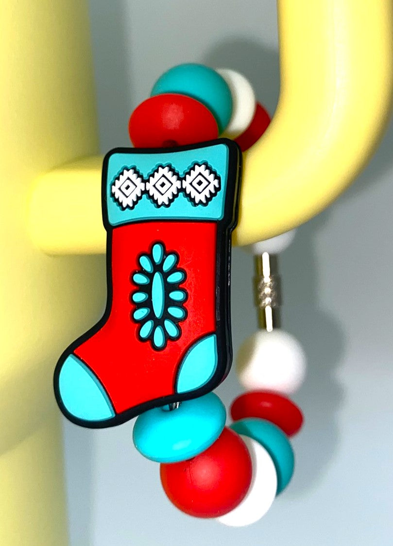 Western Christmas Stocking w/Turquoise Stanley Tumbler Cup Handle Charm