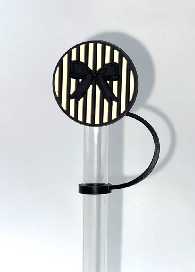 Striped Stella Bow Round Straw Topper