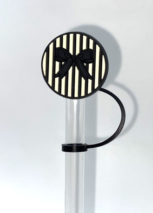 Striped Stella Bow Round Straw Topper