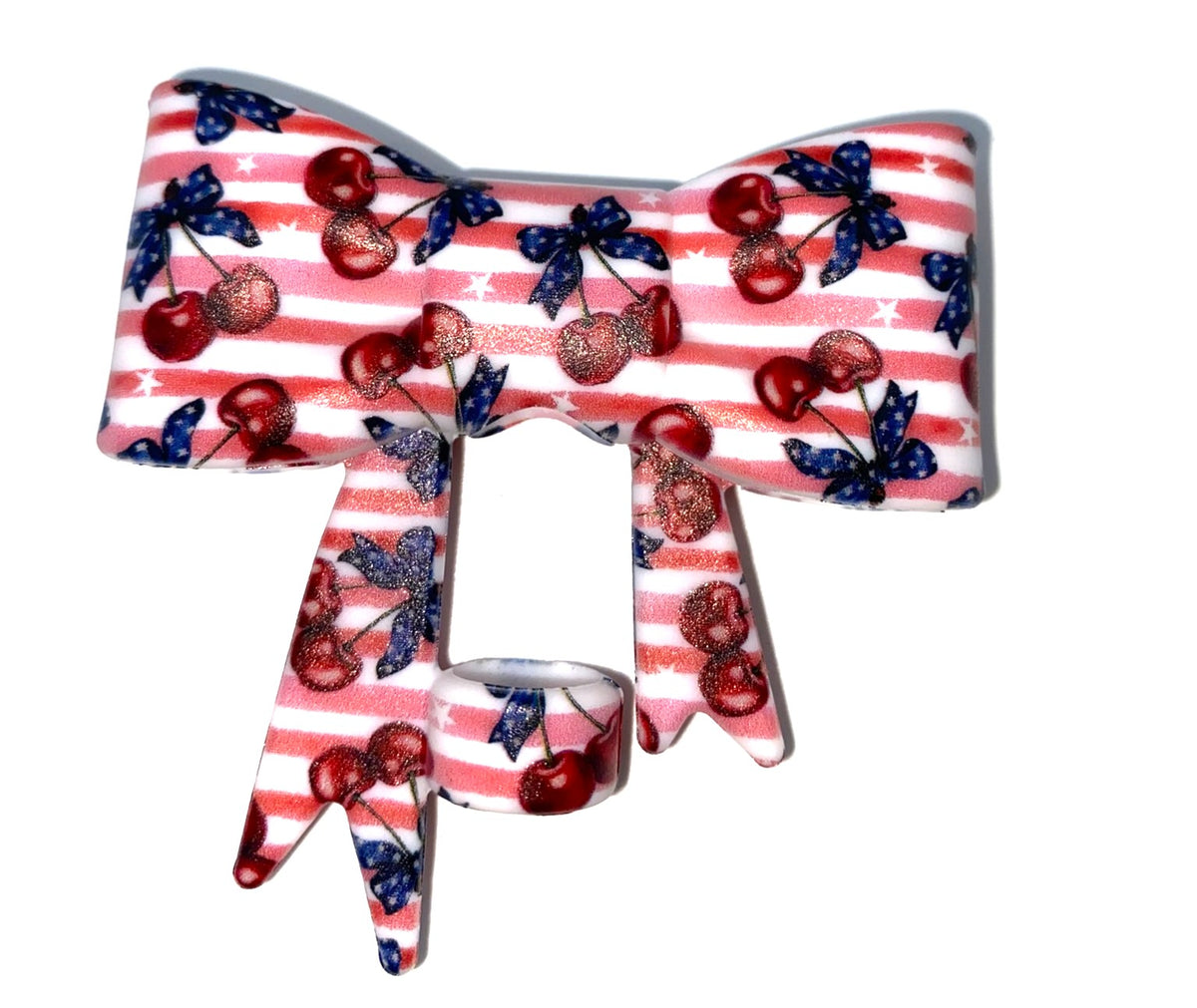 Patriotic Striped Cherries Bow Straw Topper