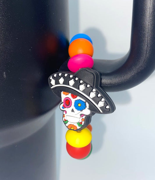 Sugar Skull Wearing Sombrero Stanley Tumbler Cup Handle Charm