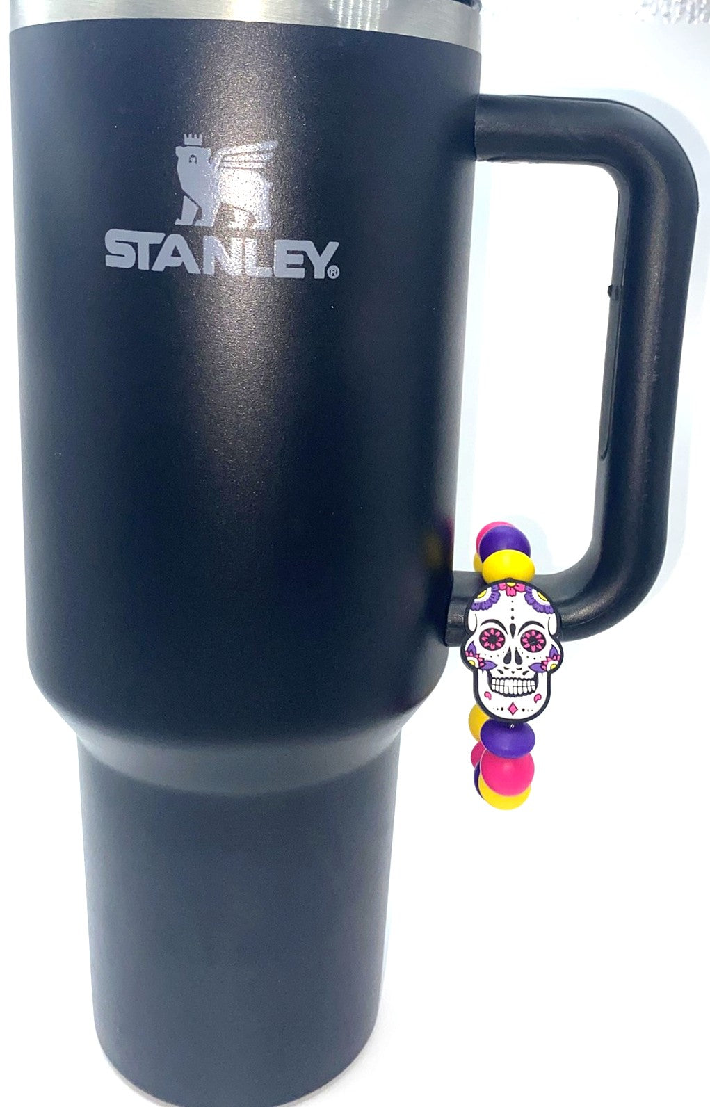 Sugar Skull White, Pink & Purple Stanley Tumbler Cup Handle Charm