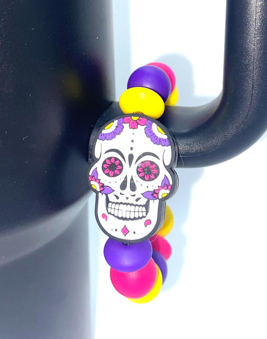 Sugar Skull White, Pink & Purple Stanley Tumbler Cup Handle Charm