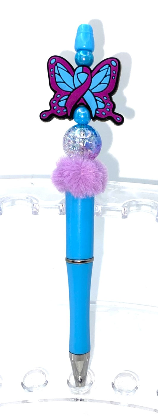 Suicide Awareness Ribbon Butterfly Beaded Pen
