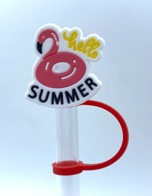 Hello Summer Flamingo Pool Floatie Straw Topper