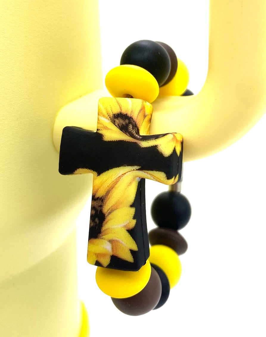 Sunflower Floral Cross Stanley Tumbler Cup Handle Charm