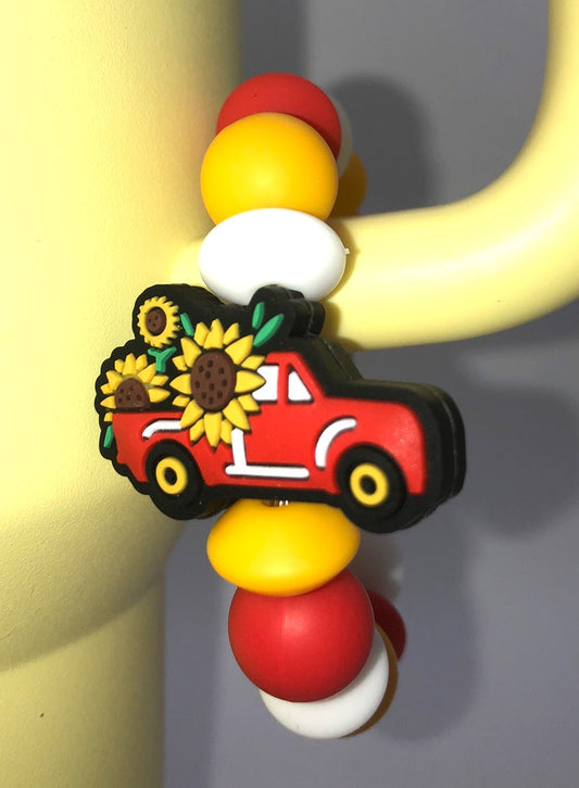 Red Farm Truck w/Sunflowers Stanley Tumbler Cup handle Charm