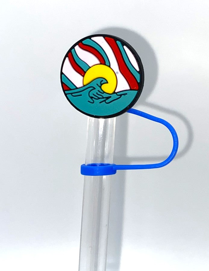 Sunset Ocean Waves Circle Summer Straw Topper