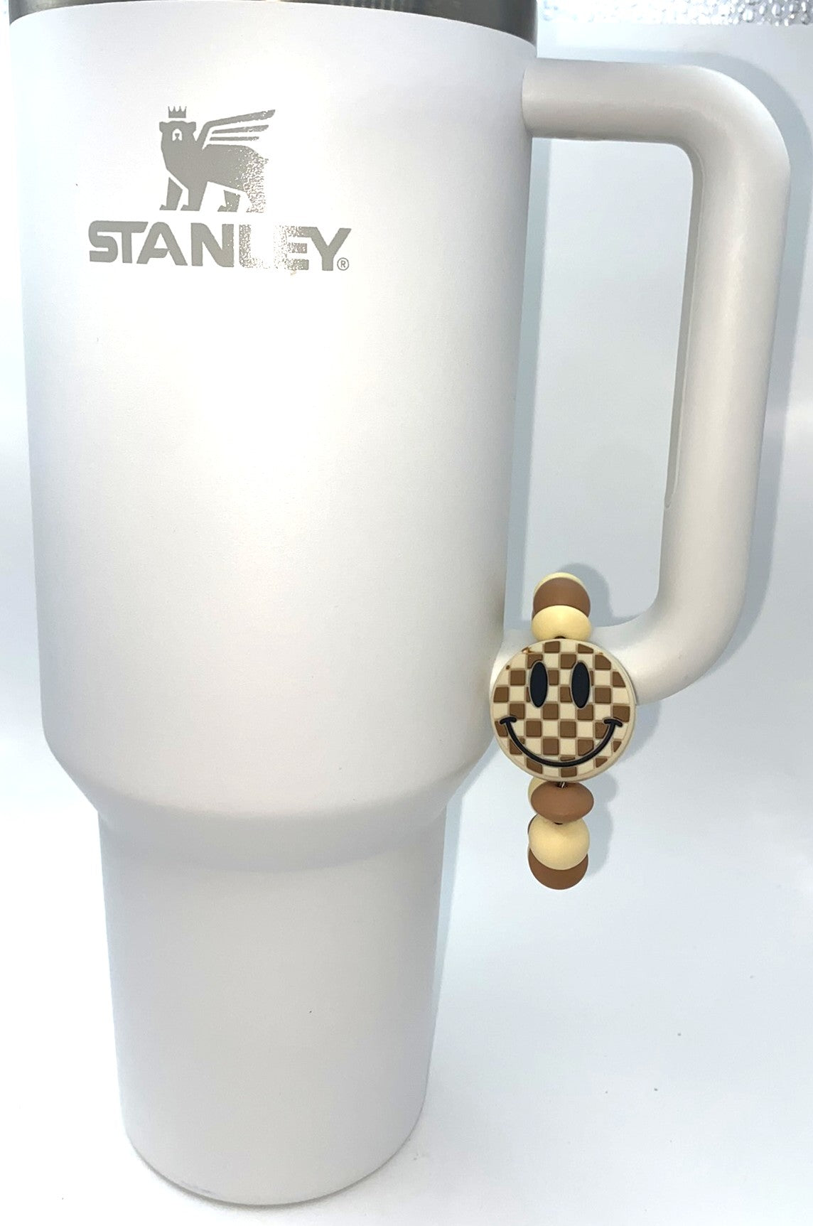 Brown Checkered Smiley Face Stanley Tumbler Cup Handle Charm