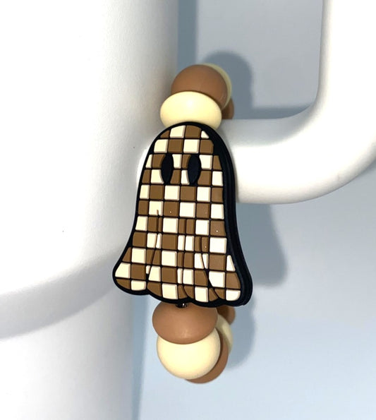 Tan Checkered Ghost Fall Stanley Tumbler Cup Handle Charm