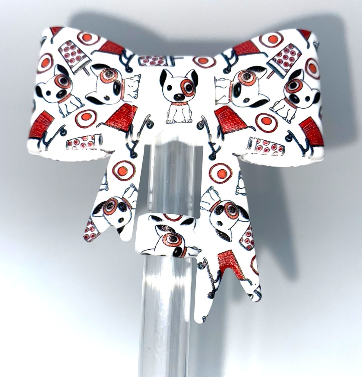 Red Bullseye Store Spot Dog Bow Straw Topper