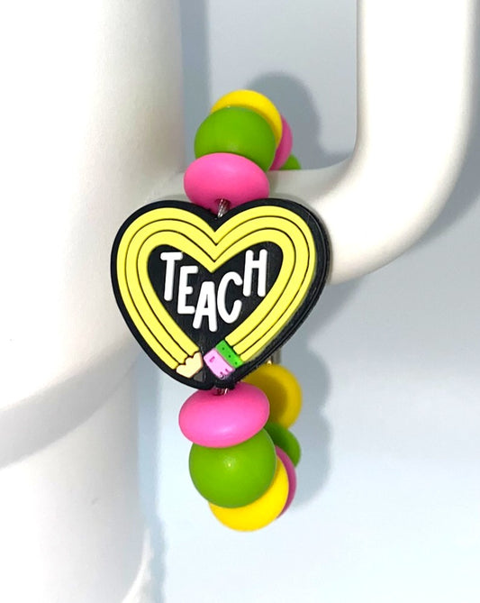 Teach Pencil Heart Stanley Tumbler Cup Handle Charm