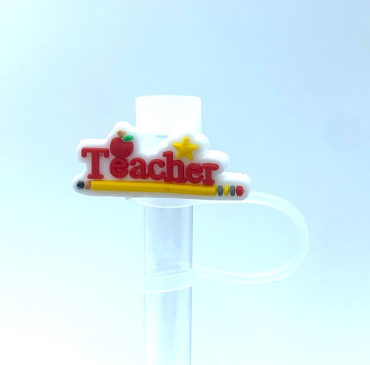 Teacher w/Pencil, Apple & Star Straw Topper