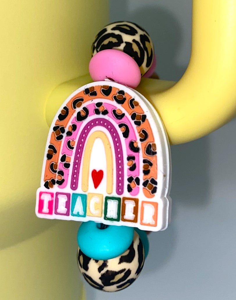 Teacher Boho Leopard Rainbow Stanley Tumbler Cup Handle Charm