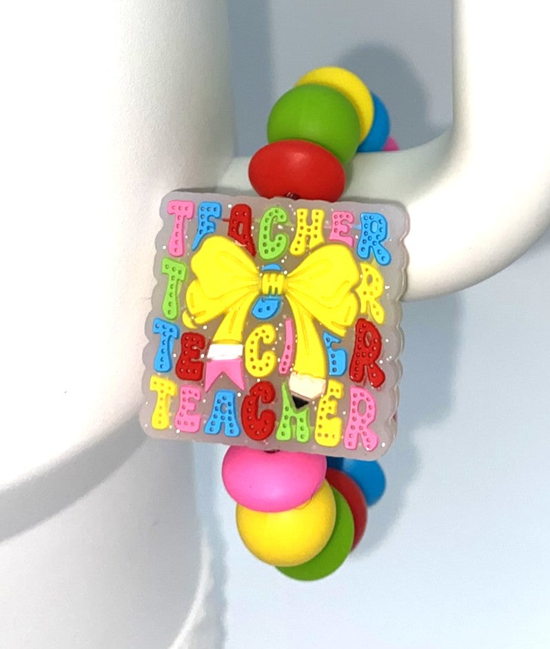 Teacher Coquette Pencil Bow Glitter Stanley Tumbler Cup Handle Charm