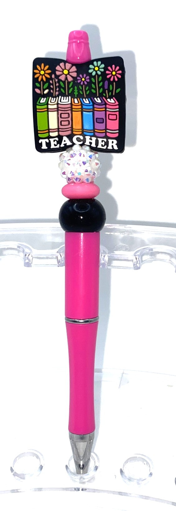 Teacher Books &  Flowers Beaded Pen