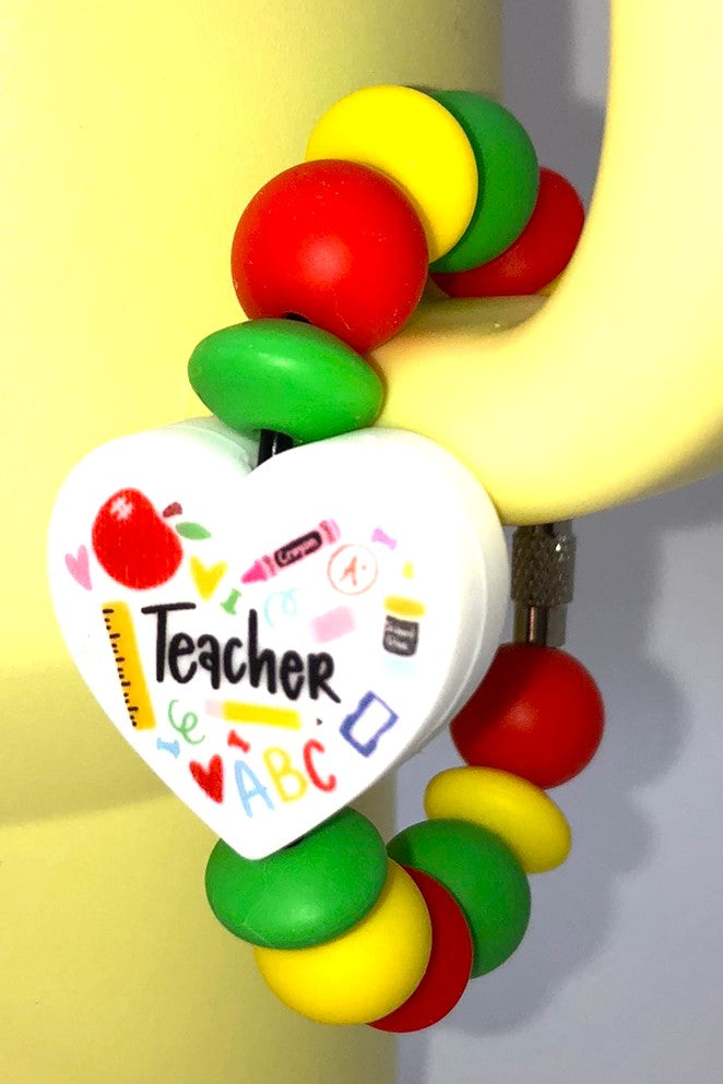 Teacher Heart School Supplies Stanley Tumbler Cup Handle Charm