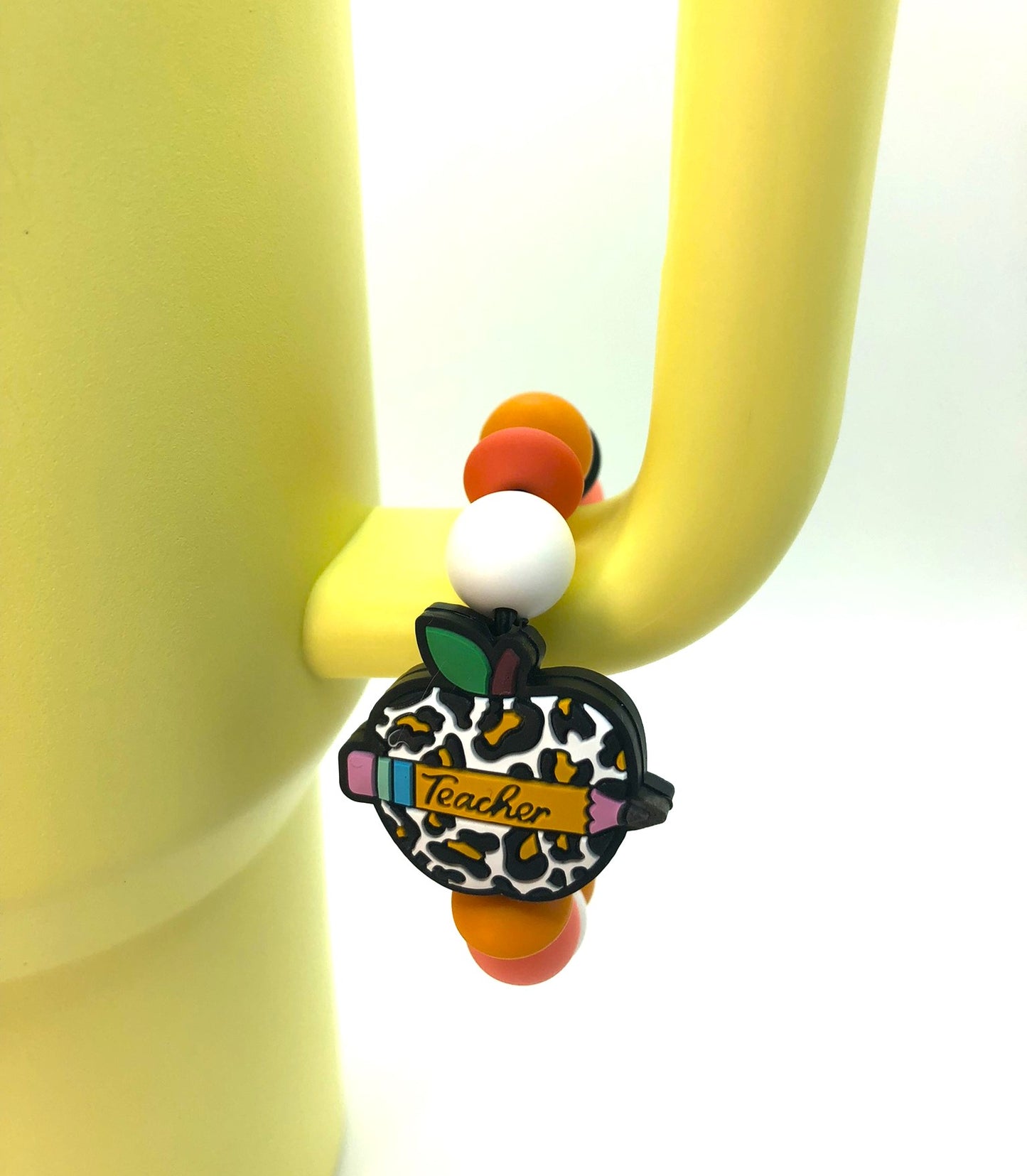 Teacher Leopard Print Apple Stanley Tumbler Cup Handle Charm
