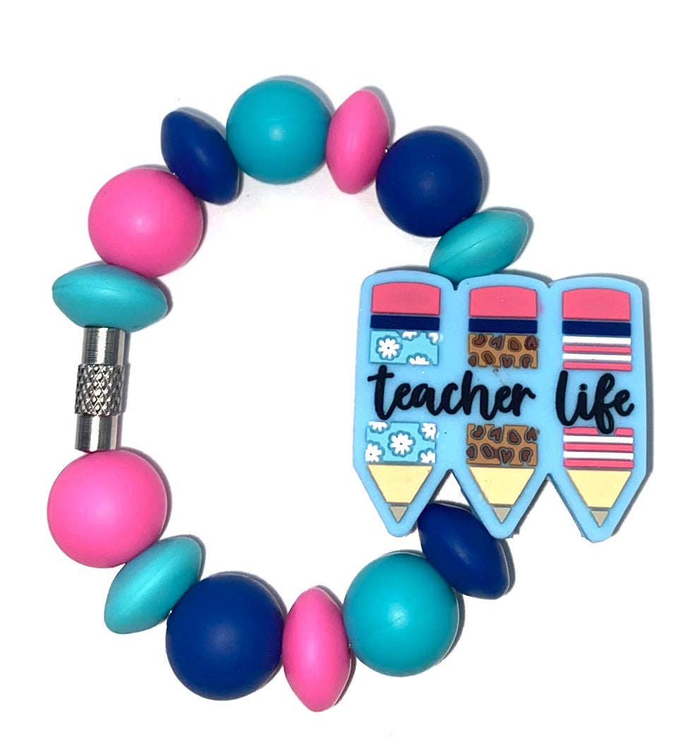 Teacher Life Pencils Blue Stanley Tumbler Cup Handle Charm