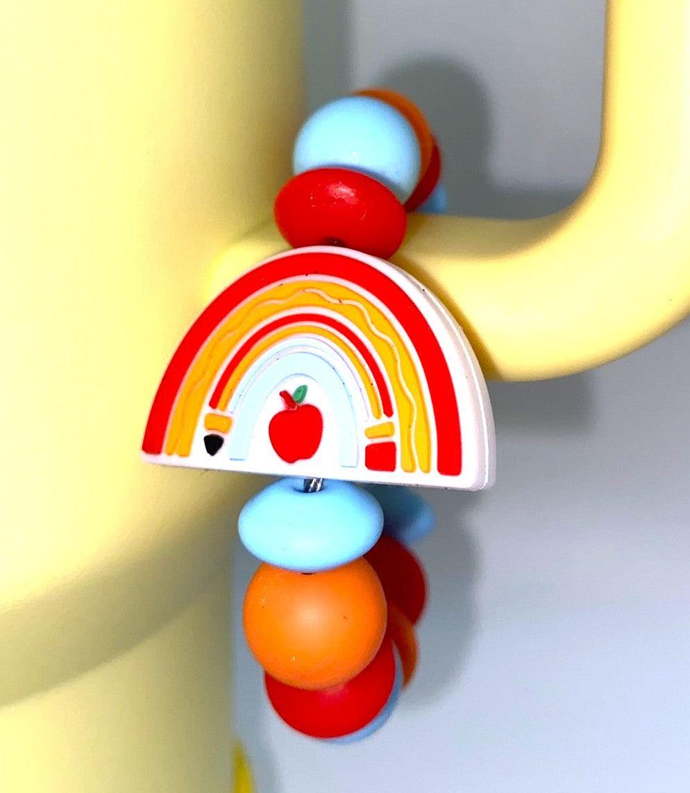 Teacher Pencil Rainbow w/Apple Stanley Tumbler Cup Handle Charm